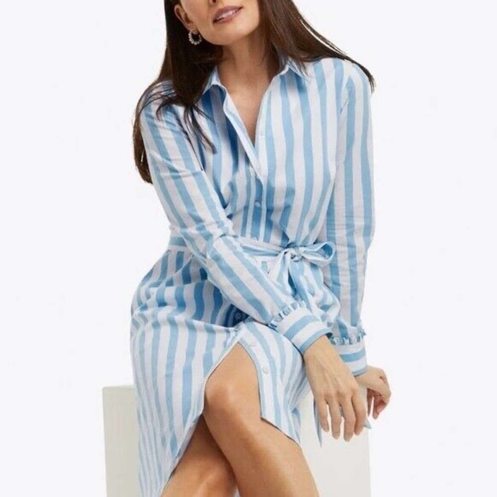 DRAPER JAMES Carly Blue White Striped Cotton Shirt Dress in Awning Stripe size 2